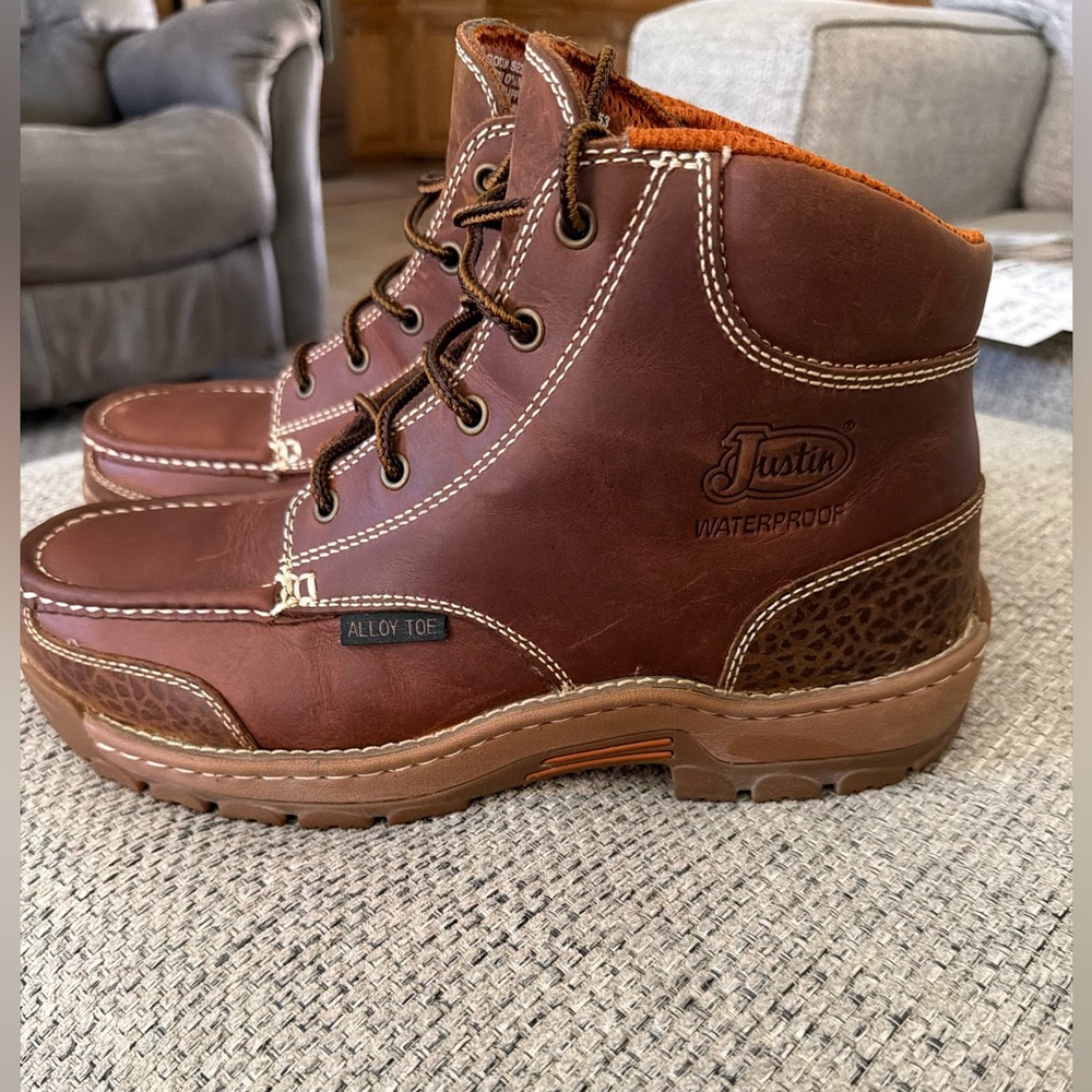 Justin Boots Men's Brown Alloy Toe Waterproof Boots